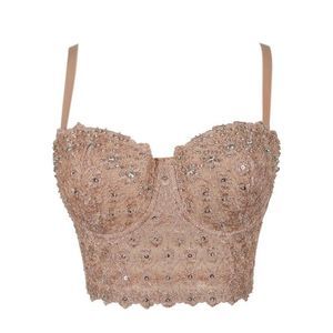 Novalie Rhinestone Corset Style Cropped Top Bustier  Nude C Cup
